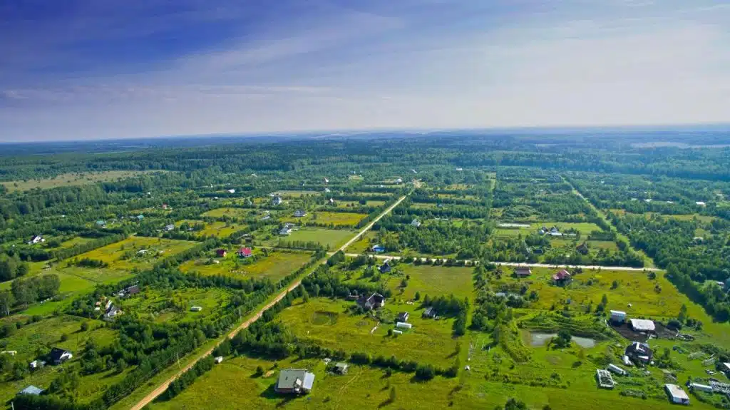 kovcheg kin's domain settlement in russia aerial view